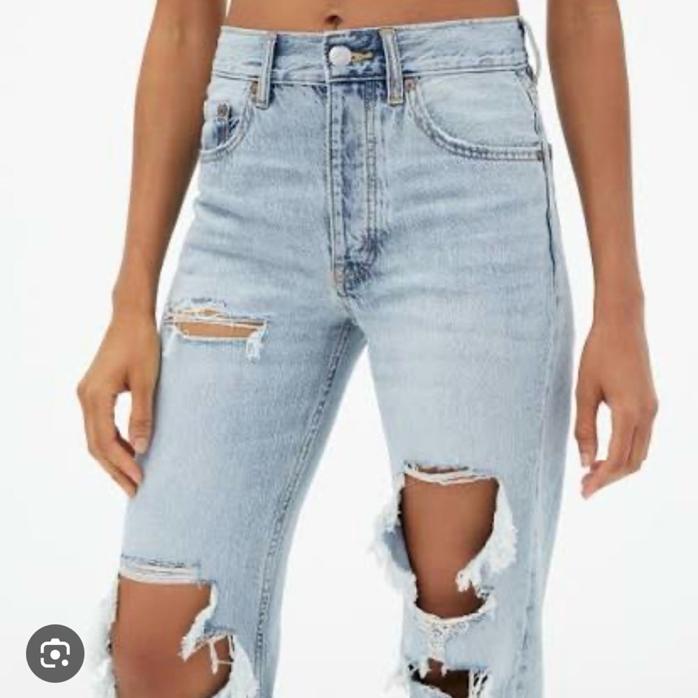Aeropostale High Rise Distressed Jeans - Light Blue